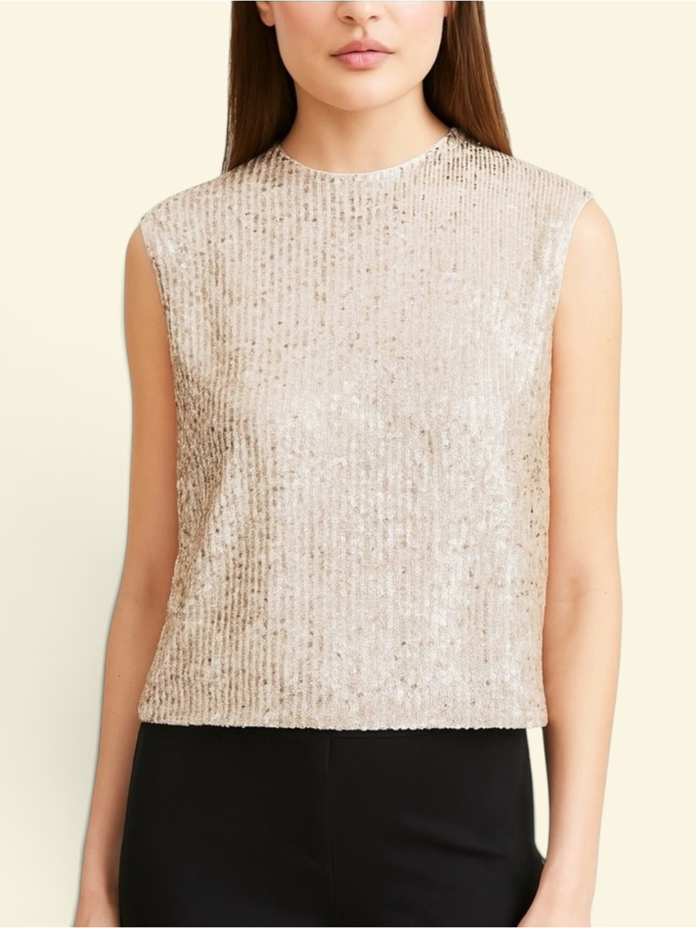 Calvin Klein Champagne Color Sleeveless Sequined Top Small Night Out Party